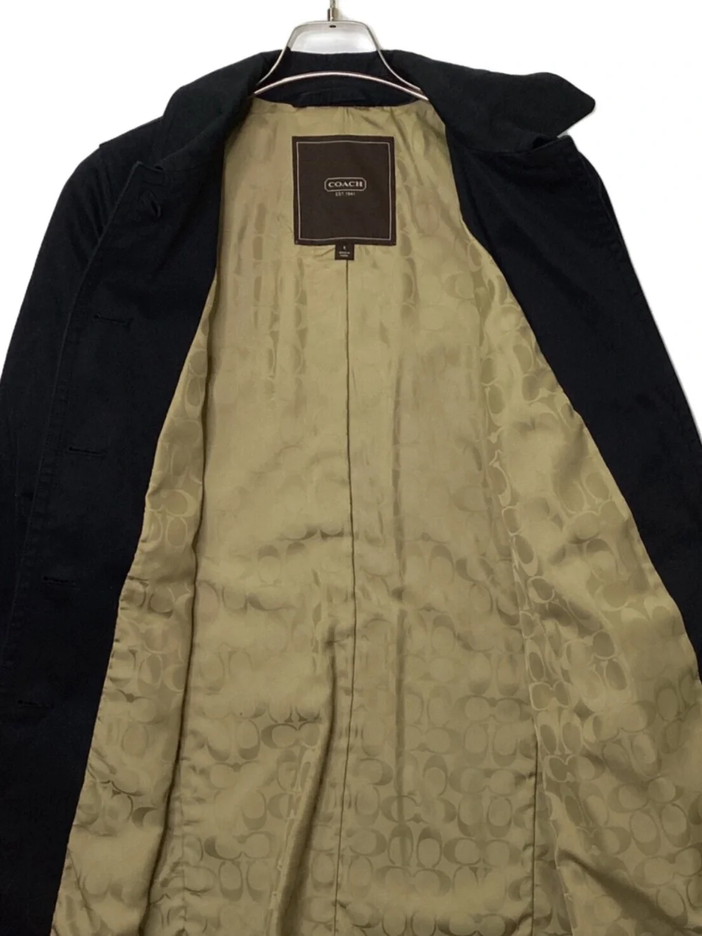 Coach Black Single-Breasted Trench Coat with Notch Collar
